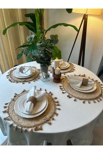 Decamor home 2 Πακέτο Ψάθινο Πιάτο με Φούντες