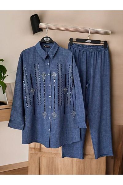 TCN Linen Double Set - Hawk Embroidery Detailed 1583