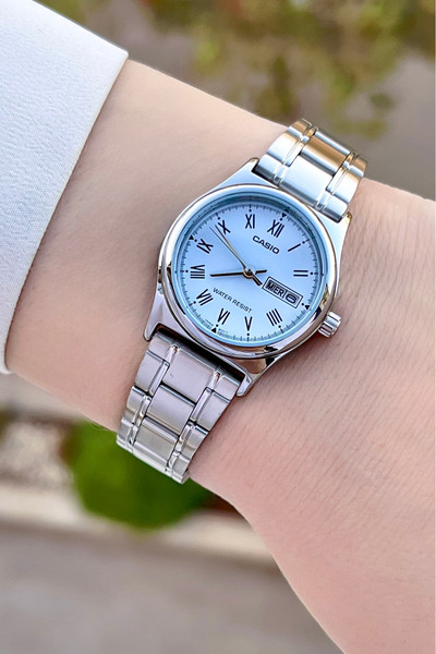 Casio Silver Color Calendar Women's Wristwatch with Blue Cord