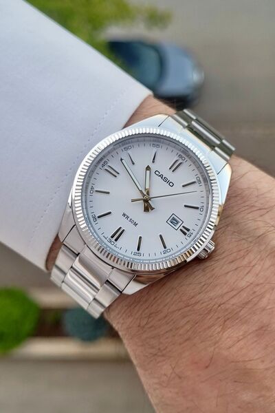 Casio Silver Color Men's Wristwatch with White Cord