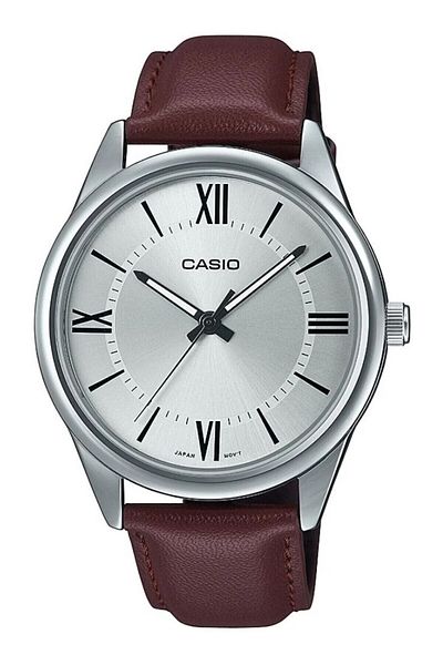 Casio ساعة يد رجالية باللون البني بسلك فضي