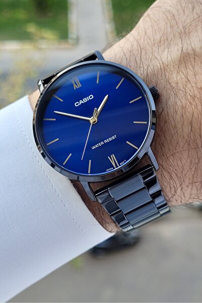 Casio Black Color Men's Wristwatch with Dark Blue Cord