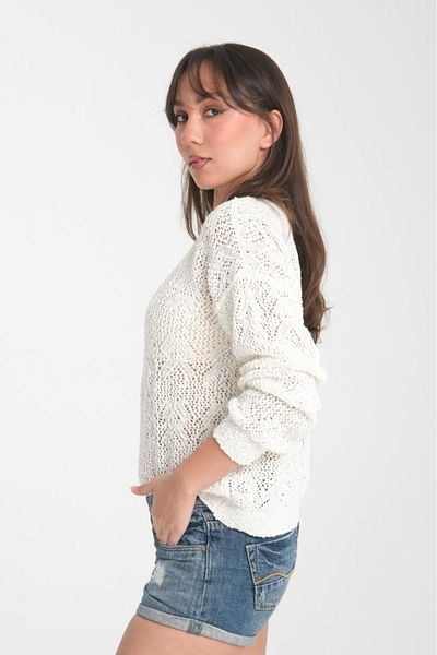 Su Moda Women's Clothing Blouse Crew Neck Openwork Sport Stylish Cotton Spring Mercerized Sweater
