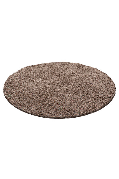 Pixel Modern 30 mm Tüylü Düz Toz Çıkarmaz Antialerjik Açık Kahve Dekoratif Yuvarlak Shaggy Halı