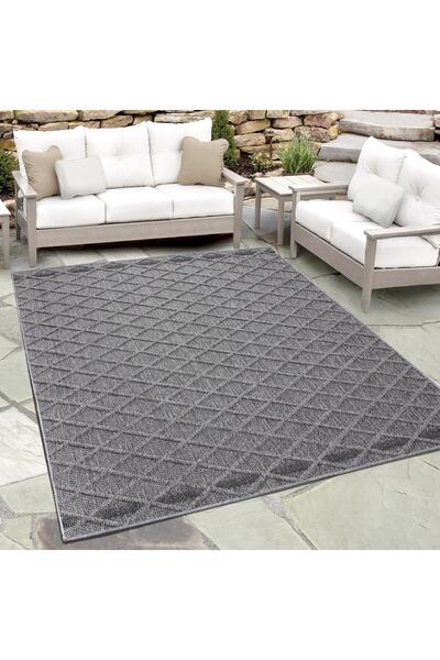 Pixel Karo Desenli Gri Salon Halısı, Mutfak Halısı, Yolluk, Dış Mekan Halısı