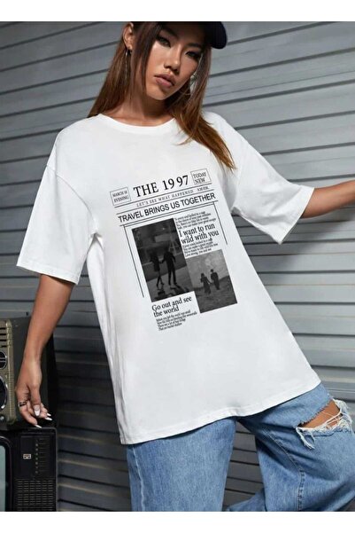 KOZİA OUTDOORS Βαμβακερό μπλουζάκι με στάμπα εφημερίδας, oversize, unisex, με...