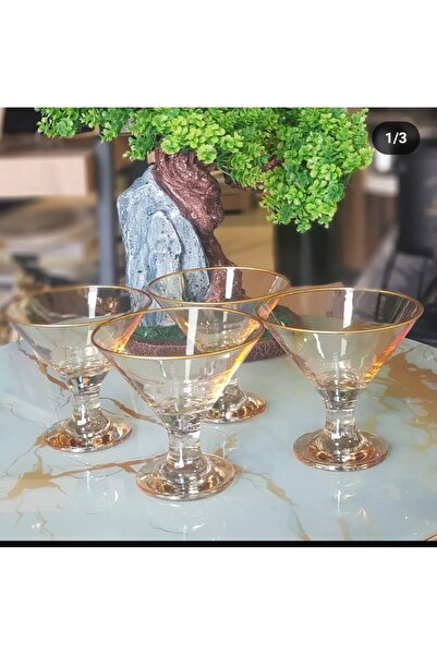 Paşabahçe 6-Piece Gold Glass Candy Bowl, Turkish Delight Bowl, Chocolate Bowl, Ice Cream Bowl, Cup