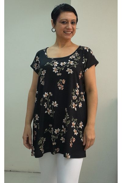 Mertcan Butik Coming Low Sleeve Combed Cotton Viscose T-Shirt with Black Green Floral Print Whole Size