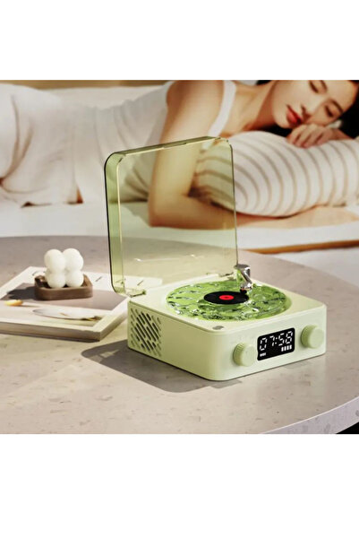 PREPARE Mini Nostalji Plak Görünüm Dekor Waves Bluetooth Işıklı Müzik Çalar Saat Tf Kart Aux Özellikli