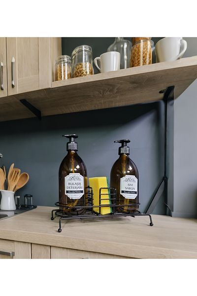 KARTEYA Liquid Soap Dispenser Set with Stand - Soap Dispenser with Stand - Metal Stand Soap Dispenser - 500 ml Amber Glass