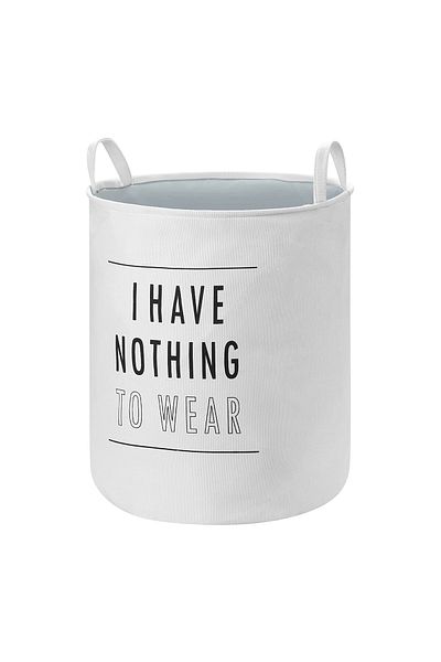 Lawazim round laundry basket with printed letters style - white 40x50cm