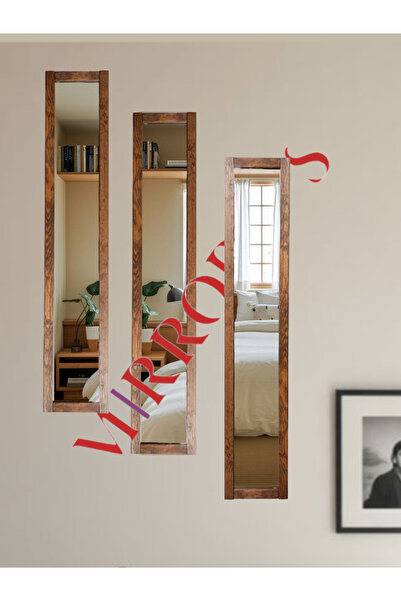 MİRRORSS Ceviz Ahşap Çerçeve Dekor Ayna 3lu dekor aynalar duvar dekoru