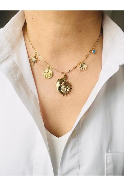 DEVİ fashion قلادة من الفولاذ على شكل نجمة الشمس والقمر على شكل نجمة عين الشر...