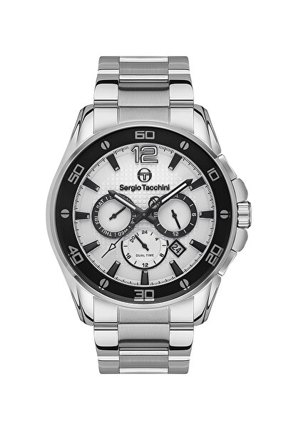 Sergio Tacchini Erkek Gümüş-Beyaz Çelik Kasa Oval Kadran Metal Kordonlu Kol S...