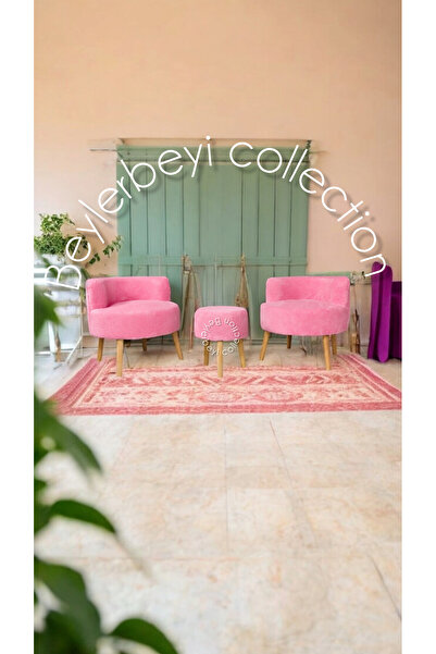 BEYLERBEYİ Köşe Takım,çay Seti Ikili Koltuk pembe Berjer Ve Puf Takımı (SALON, BALKON, OFİS) 3 Lü Takım