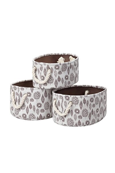 Lawazim مجموعة سلة تخزين بيضاوية بأوراق مطبوعة مكونة من 3 قطع - أبيض | سلة تخزين للأرفف