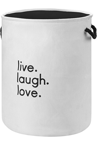 Lawazim سلة غسيل دائرية مزينة بحروف مطبوع لتنظيم الحياة - لون أبيض 40 × 50 سم K1