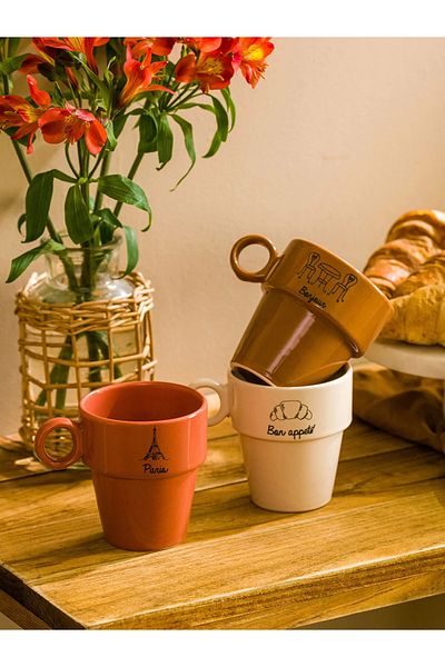 LC Waikiki Lcw Home Mixed Printed Ceramic Mug Cup Set of 3