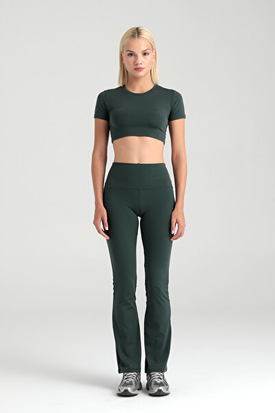 SHEISMONO Comfort High Waist Flare Leg Leggings Moss Green