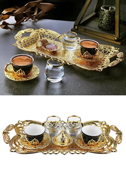 BİTERSE Otantik Siyah İki Kişilik Tam Takım Kahve Seti Tepsili Ahu İkili Sunu...