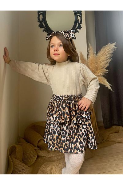 ALPİDS 3-Piece Girl's Set with Leopard Skirt