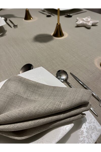 Zeren Home Stone Color Polyester Linen Etamine Laceless Tablecloth - Suitable for Processing