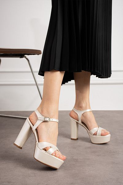 Parıltı 12cm Pearl Leather, Off-White Leather, Bridal Shoes, Comfort Focus