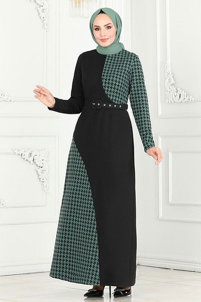 katalya Emerald Houndstooth Patterned Tivit Dress