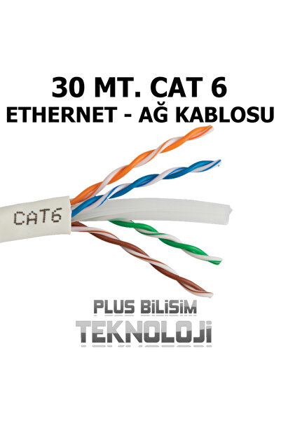 Plus Bilişim 30 Mt. Cat6 İnternet Kablosu, Tivibu, Adsl, Modem, PC, Laptop Et...