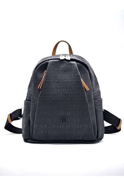 çantamgelsin JUST POLO Dámský černý hnědý 9komorový embosovaný batoh a peněženka kombinace