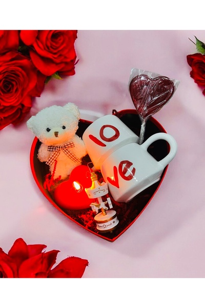 hasır bohem 8 Mart Kadınlar Günü Sevgiliye Hediye Seti Love Yazılı Kupa Kalpl...