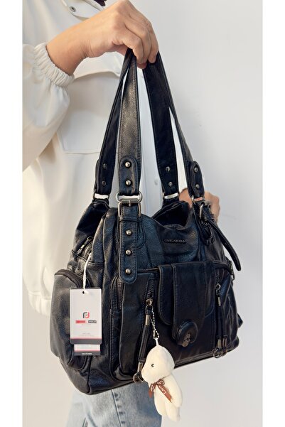 Just Polo KADIN SİYAH İTHAL DERİ ÇOK BÖLMELİ OMUZ ÇANTASI TYCET078745