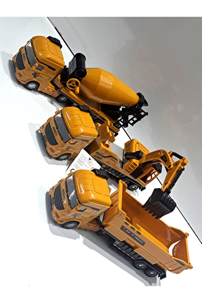 Ailenizin Oyuncakçısı 3 OYUNCAK SÜRTMELİ KIRILMAZ İŞ MAKİNASI KEPÇELİ TIR MİKSER KAMYON  24X13CM KAFA DÖNER HAREKETLİ