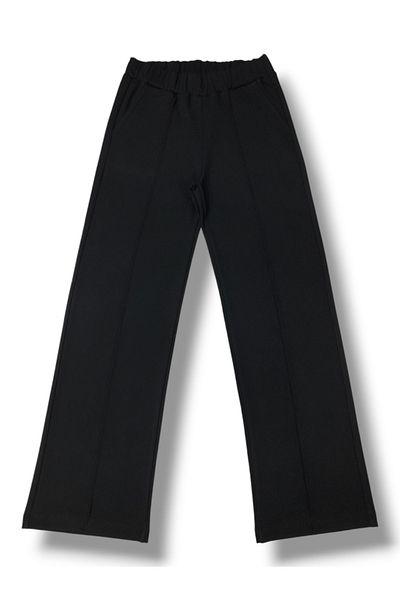 Özbey Giyim Women's Lycra Wide Leg Elastic Waist Knee-Free Iron-On Striped Knitted Combed Cotton Trousers