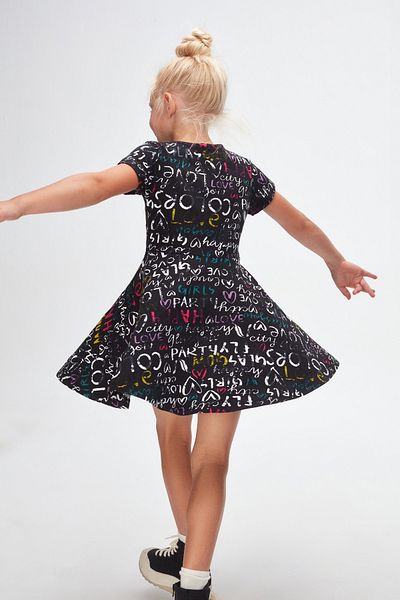LOVETTI Black Girls' Glasgow Pattern Short Sleeve Flared Skirt Dress