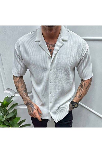 tetramoda Corded Cotton Short Sleeve Shirt