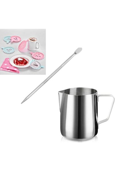 adin tasarım Latte Set 6 Milk Pot 500 ml + Latte Art Pen Stick Coffee Stencil Latte Pot Latte Art Stick
