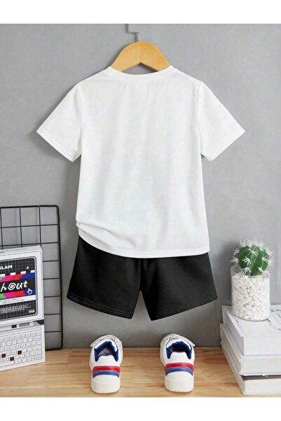 vinraus Girl's White-Black Paint Headphones Printed Shorts-Tshirt Set