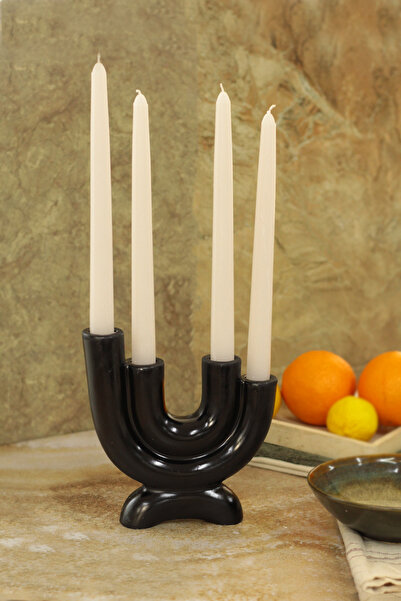 SANAT SEPET İŞLERİ Siyah İskandinav Tarzı Büyük 4 Kollu Beton Şamdan - 4'lü Ş...