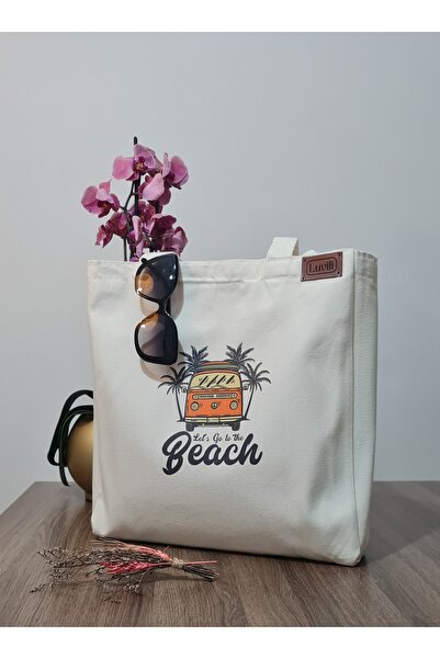 Luvili Çanta, Kanvas Bez Çanta Baskılı, Körüklü, Iç Cepli | Woswos Beach