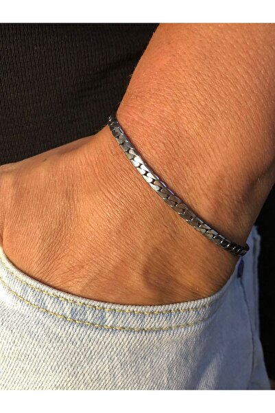 vogutima Erkek Gümüş Bileklik - 4mm Oksitli Ezme Gurmet Italy • Işıklı Kutuda • Sevgiliye • Eşe Künye