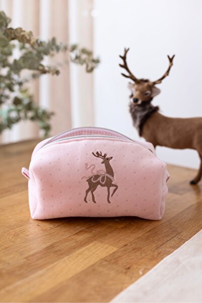 LYIA حقيبة مكياج/حقيبة العناية بالطفل مطرزة بتصميم الغزال - حجم متوسط