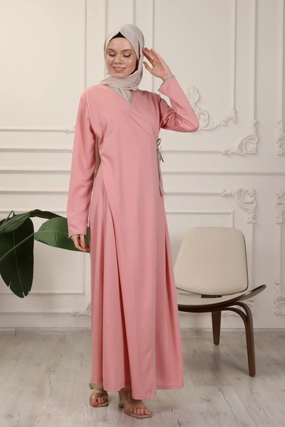 oğuzhan dereli Transacoustic Siyah Kruvaze Yaka Biyeli Esnek Interlok Kumaş Namaz Elbisesi