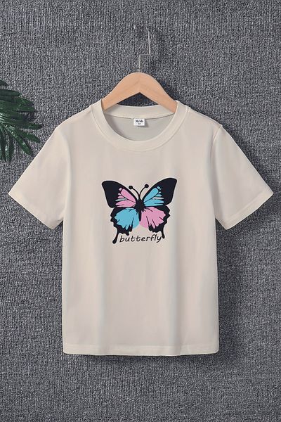 MYADA Tricou pentru copii premium colorat cu imprimeu fluture 20501