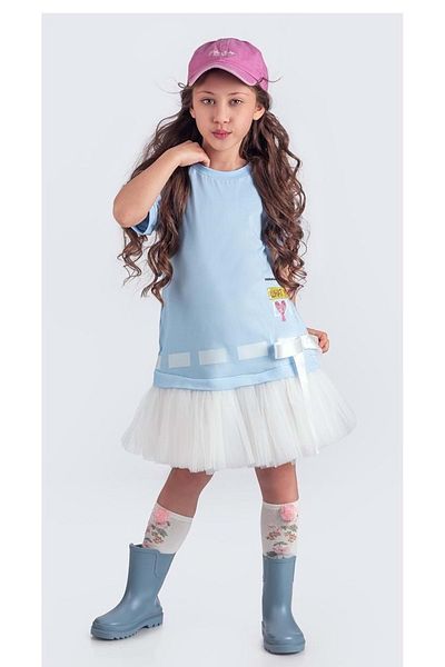 Mnk Baby&Kids Costum sport pentru fete din bumbac pieptănat albastru - Vară cu fustă tutu M00703