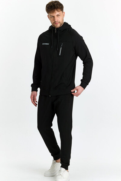 Marco Ferry Erkek Siyah Kapüşonlu Önden Fermuarlı Şardonlu Dalgıç Kumaş Kışlı...