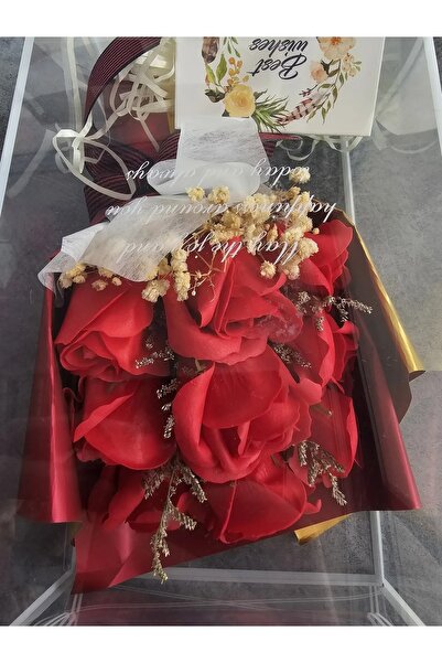 YASİMA Valentine's Day Gold Red Rose 9-headed Cipso Arrangement Valentine's Day Rose Gift Bouquet with Special Box