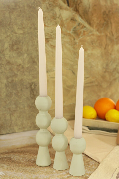 SANAT SEPET İŞLERİ Haki İskandinav Tarzı 3 Boy Piyon Beton Şamdan - 3'lü Şamd...