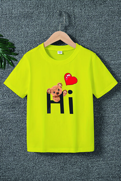 MYADA Tricou pentru copii unisex cu imprimeu Hi Teddy Bear 20503