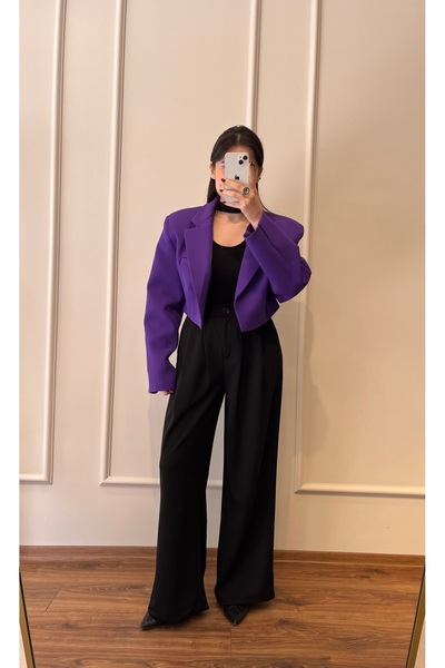 Zims Butik Crop Vatkalı Ceket Mor
